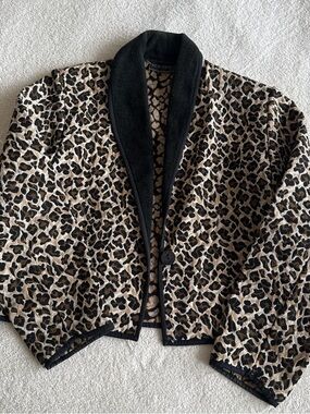 Leopard Print Cropped Jacket with Black Trim